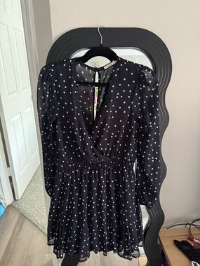 miami Black Polka Dot Long Sleeve Wrap-Style Dress